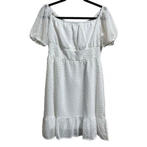 Lyaner Women’s White Swiss Dot Off the Shoulder Puff Sleeve Flowy Dress Size S